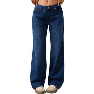Low Rise Baggy Jeans for Women Y2K Vintage Wide Leg Loose Fit Straight Denim Pants Casual Trousers, 14