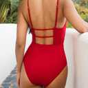 SUUKSESS Women Sexy Wrap Push Up One Piece Swimsuit Tummy Control Bathing Suit (Red, XL)