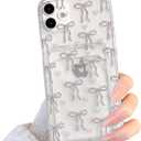 NITITOP Compatible with iPhone 11 Case Clear with Card Holder Cute Bowknot Pattern Bow Ribbon Little Love Hearts for Women Girls Soft TPU Wallet Case Protective Cover - Light Pink