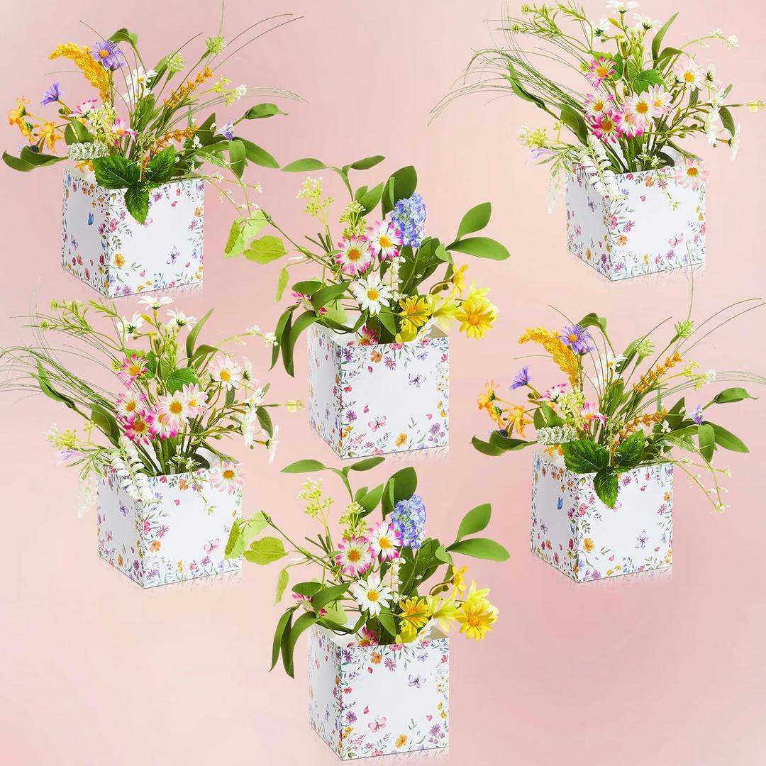 Giegxin 6 Sets Baby in Bloom Baby Shower Decorations Wildflower Table Centerpieces a Little Wildflower is on The Way Artificial Spring Flower with Paper Boxes for Floral Wedding Birthday Party Decor
