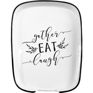 Ceramic Spoon Rest for Stove Top, Funny Gather Eat Laugh White Spoon Holders for Kitchen Counter, Modern Farmhouse Kitchen Cute Decor