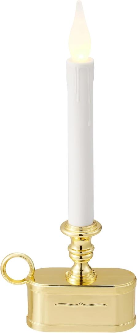 Battery Operated Candles with Flickering Flame 1 Tier LED Window Candle 10.5 Inch Hight with Automatically Timer 8 Hours On/16 Hours Off, Gold Shine for Xmas Festival