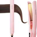 Flat Iron Hair Straightener 1 Inch Titanium - Fast Heating Pink Hair Straightener Negative Ions Flat Iron 12 Temp (230F-450F), Auto Shut Off, Temp Memory & Dual Voltage for Smooth Silky Hair
