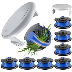 Chway 10 Pcs AC14RL3A Replacement Weed Wacker String Compatible for Ryobi One+, 0.065'' String Trimmer Refill and AC14HCA Cover Cap for 18v, 24v, and 40v Cordless Trimmers (8 Spools+2 Caps)