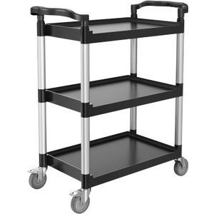 VEVOR Utility Cart, 300 lbs Load Capacity, 3-Tier Utility Plastic Cart with 360 Swivel Wheels (2 with Brakes), 24.4 x 16.1-inch Food Service Cart for Warehouse, Office, Home, Restaurant, Kitchen