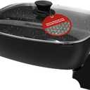Elite Gourmet EG-6203# Extra Deep 16"x13"x3.2" (10.5Qt.) Scratch Resistant, Easy Pour Spout Dishwasher Safe, Non-stick Electric Skillet with Glass Vented Lid, Adjustable Temperature, Black