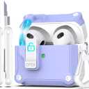 R-fun for AirPods 3rd Generation 2021 Charging Case Cover, Full Drop Protection Auto Pop-Up Lid Design for Apple Airpod 3 Gen Case with Cleaner Kit & Keychain, White/ Lavender