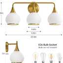 Brushed Gold Bathroom Light Fixtures 3-Lights Vanity Lights with Milky White Frosted Glass Shade Bathroom Vanity Light 22.4 inch Wall Sconce Lighting Bath(Exclude E26 Bulb), 3 Light with Milky White Globe