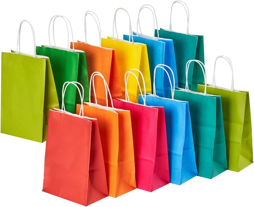 RACETOP 32 Pack Small Paper Gift Bags with Handles, 5.8"3.2"8.25" Kraft Paper Party Favor Bags Bulk for Kids Birthday, Baby Shower, Crafts, Wedding, Party Supplies (8 Colors) 