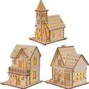 3pcs Christmas Wood Village Christmas Luminous Wooden House LED Luminous House for Christmas Glowing Adornments