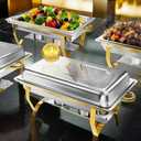 Chafing Dishes for Buffet 4 Pack, 8QT Gold and Silver Food Warmers for Parties Buffet, Catering Supplies with Tongs, Elegant Chafing Dish Set for Events & Weddings