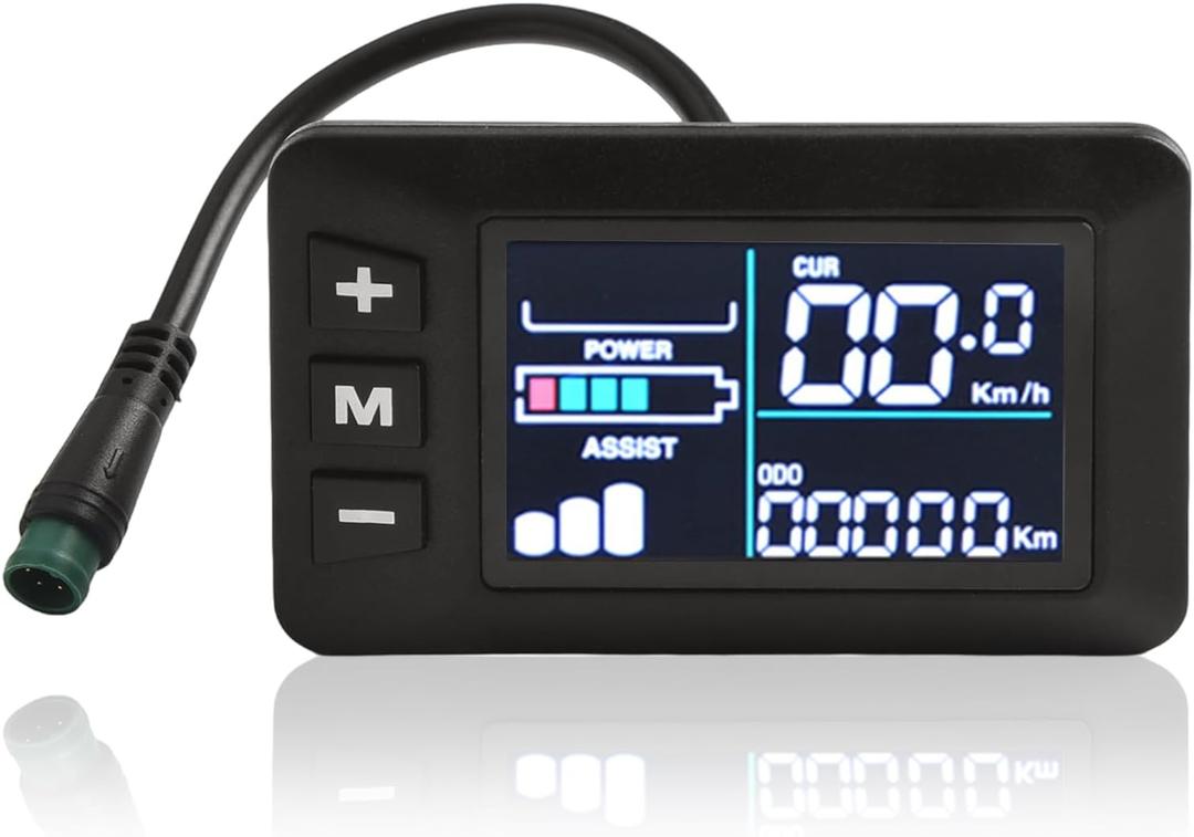 5Pins Electric Bike LCD Display Meter, 24V 36V 48V E Bike Control Panel For Handlebars Approximately 22.2mm / 0.87in, Connector, No.2 Communication Protocol