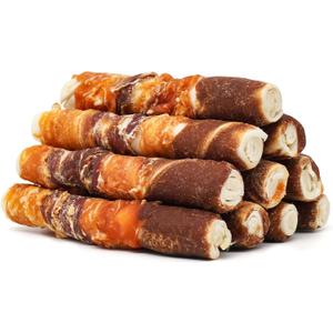 MON2SUN Dog Treats, Triple Flavor 6 Inch Chicken Liver Duck and Chicken Wrapped Rawhide Sticks, Teeth Cleaning Snacks for Medium Dogs, 17.6 oz, BBD: Jun 10/2027 (10 Count-Pack of 1)