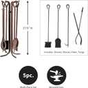 Plow & Hearth 5 Piece Hand Forged Iron Fireplace Tool Set 27.5" | Bronze Wrought Iron Handle for Outdoor Indoor | Stand Poker Shovel Brush Log Tongs Wood Stove Accessory, 13 dia. x 28H
