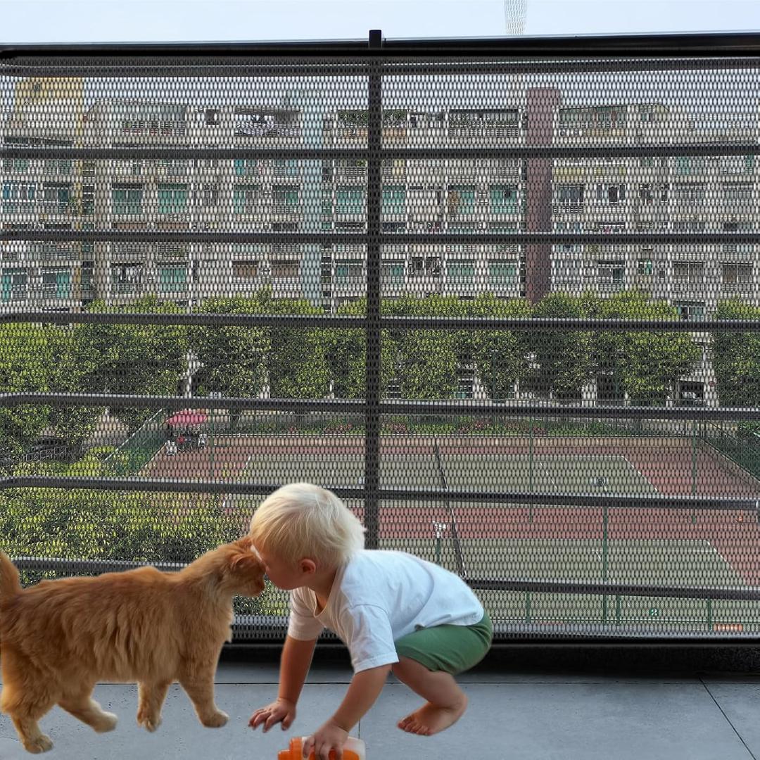 Banister Guard-15ft X 3ft Thick Balcony Safety Net for Kids Pet Balcony Guard Balcony Netting for Pets Rail Net for Balcony Apartment Cat Netting Safety Netting for Railings Stair Guards (Black)