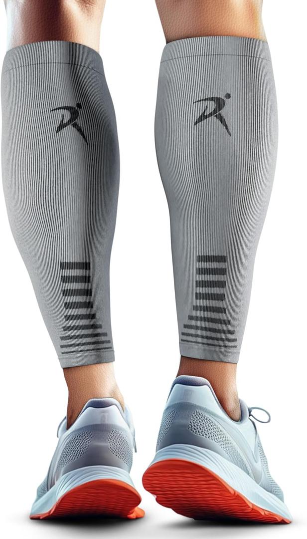 Rymora Calf Compression Sleeves Men Women - Leg Compression Sleeve Footless Socks - Shin Splint Relief Fitness Running (XX-Large, Gray)