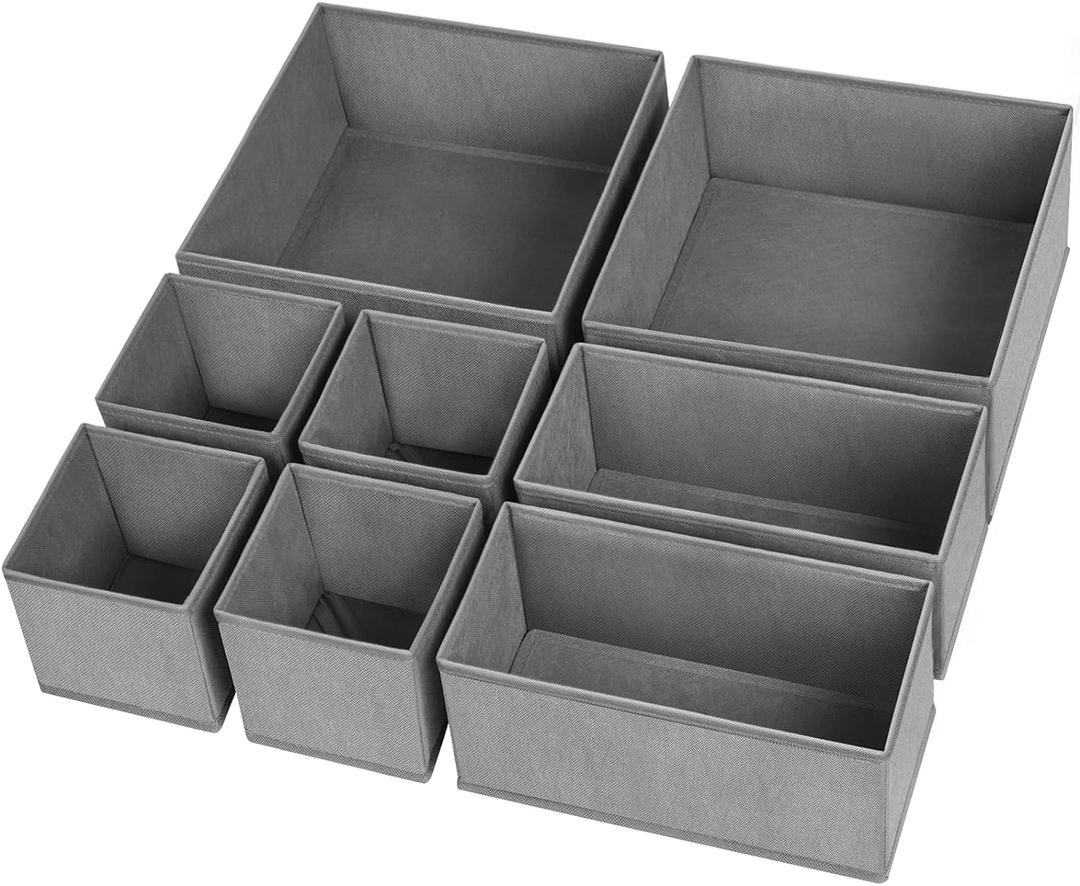 Criusia Drawer Organizer Clothes, 8 Pack Underwear Organizer, Foldable Closet Organizers and Storage Dresser Dividers for Clothes, Socks, Scarves, Ties (Gray) (Grey)