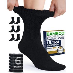 Pembrook Diabetic Socks for Women - 6 Pairs Cable Knit Viscose Bamboo Socks Woman, Non-Binding Top, Moisture-Wicking