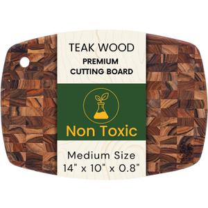 Teak Wood Oval End Grain Cutting Board 13.8 x 9.8 Inch, Small Solid Wood Kitchen Cutting Board for Cheese & Fruit Prep, Decorative Serving Board with Hanging Hole by New M Way