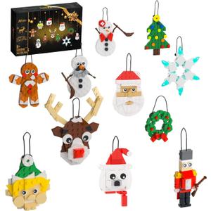 Christmas Ornaments Building Kit, Christmas Tree, Wreath, Santa, Snowman, Gingerbread, Reindeer, Nutcrackers, Snowflake 11-in-1. Stocking Stuffers Decor Toys Gifts for Boys Girls Kids