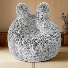 Fluffy Bean Bag Chair for Kids, with Plush Faux Fur Cover, 2.5FT Memory Foam Bean Bag Chairs for Teens & Kids, Ultra Soft Sofa for Living Room/Bedroom/Dorm,Grey