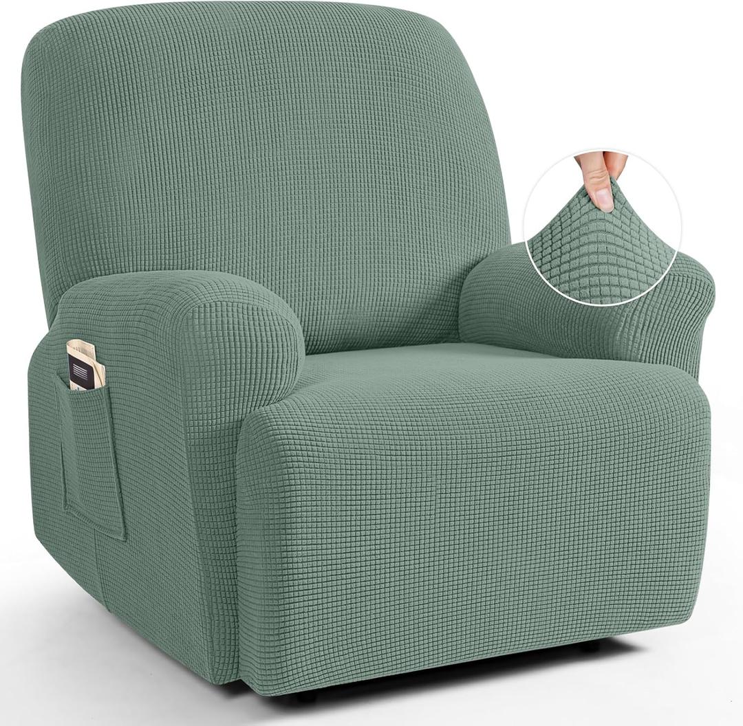 TAOCOCO Oversized Recliner Chair Covers, 1 Seater Streach Recliner Covers Soft Couch Protector Furniture Protector Covers with Elastic Chair Cover Jacquard Pattern (Sage Green)