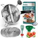 Stainless Steel Food Mill With 3 Milling Discs,Ergonomic design Rotary hand crank Food Mills For Tomato Sauce,Potatoes,Jams,canning, Dishwasher Safe,Includes Multifunctional Spoon,Blue D