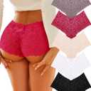 ALL OF SHE Sexy Underwear Panties for Women Cheeky V Waist Lace Boyshorts Lingerie Plus Size Underwear Gift Wife Women 5 Pack (XX-Large, 5 Pack-black*1 Wine Red*1 White*1 Silk Nude*1 Khaki*1)