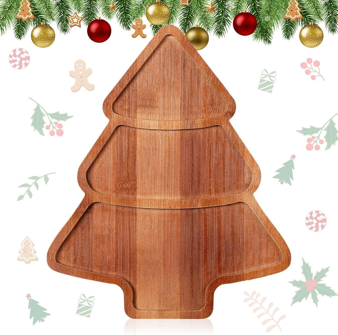 Maxcheck Christmas Tree Serving Tray Platter Charcuterie Board Christmas Wood Serving Dish Cutting Board Rustic Farmhouse 11.42 x 10.43 Inches Table Plate for Cheese Food Fruit Party, 1 Pc