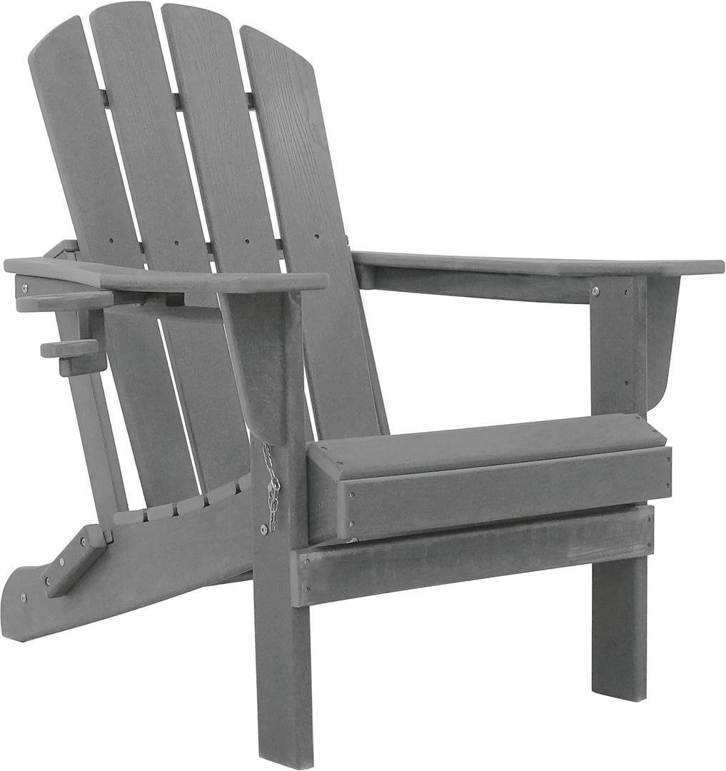 Adirondack Chairs, HDPE All-Weather Adirondack Chair, Fire Pit Chairs (Folding with Cup Holders, Grey)