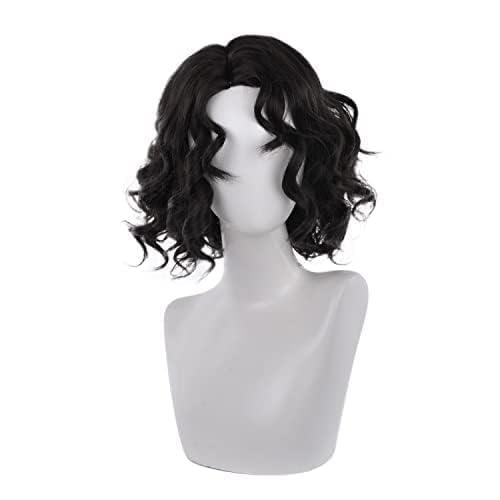 Haomascot Black Medium Length Curly Cosplay Wig Halloween Costume Wigs For Women
