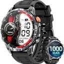 Military Smart Watches for Men,1.75 Smartwatch with 100-Day Ultra-Long Battery/Flashlight,Fitness Watch for Heart Rate/Sleep/Calling/110+ Sports Mode Smart Watch for Android iOS 1000 mAh (Black)