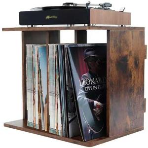 Vinyl Record Storage, Record Player Stand, Record Holder Wall Mount for 100 Albums, 3 Compartment Wooden Turntable stand for Magazine, Book, Albums