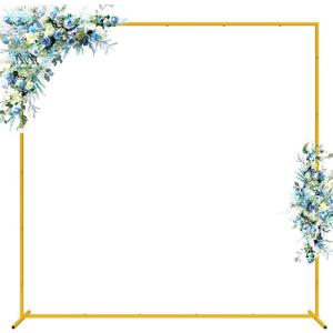 Wokceer Wedding Arch Backdrop Stand Square 6.6FTx6.6FT Gold Metal Balloon Arch Stand Garden Arbor Backdrop Frame for Wedding Birthday Party Baby Shower Photo Booth Background Decoration