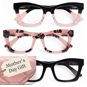 CCVOO Oprah Style Reading Glasses - Mothers Day Gift for Mom - Lightweight Blue Light Blockers, UV400, Spring Hinge +1.5