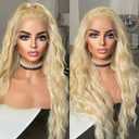 ELESTY 13 * 3.5 Blonde 613 Color Synthetic Lace Wigs For Women Glueless Long Loose Curly Free Part Lace Front Wigs Cosplay Drag Queen Wigs