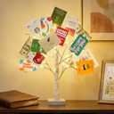 EAMBRITE Money Tree Gift Holder, Lighted Birch Tree 2FT 24LED, Battery/USB Powered Timer Light Up Display Twig Gift Card Tree with 12 Clear Clips and 6 Cards for Home Christmas Graduation Photo Memo