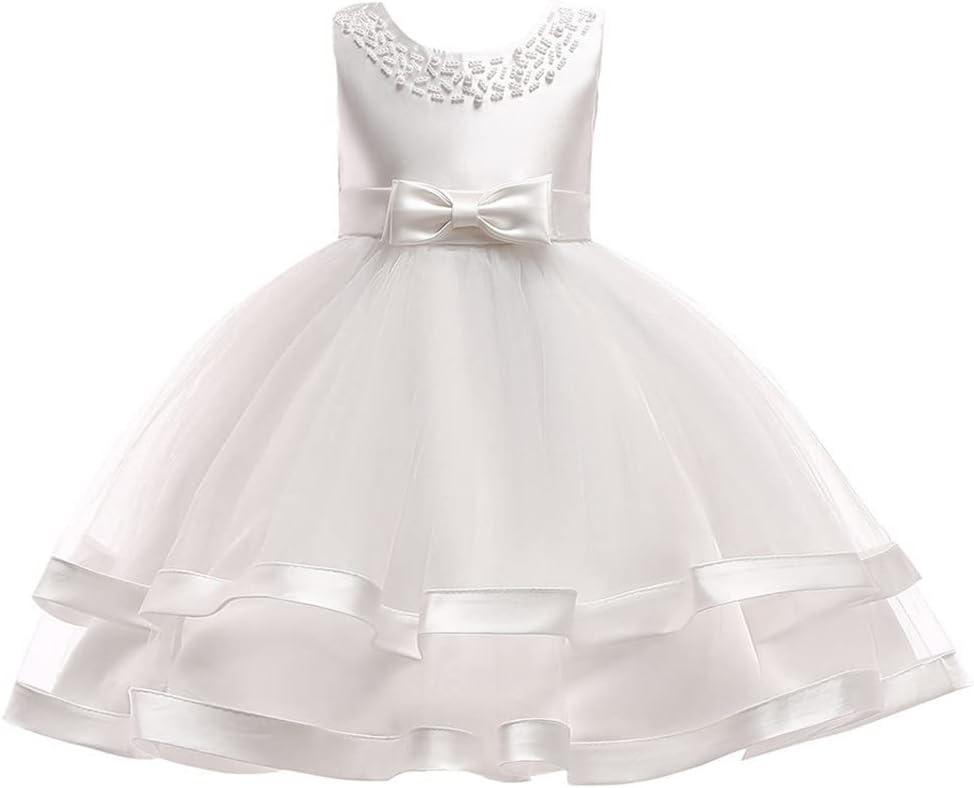 Flower Girls Wedding Pageant Babies Birthday Party Frock Child Christmas Event Baptism Prom Tutu Sunny Dresses (5017 White, 90)