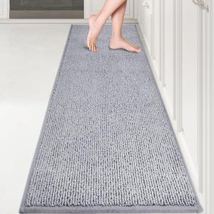 PURRUGS Machine Washable Kitchen Runner Rug 2ft x 7ft, Non-Slip/Skid Hallway Runner Rug, Super Absorbent Soft Area Rug for Hallway, Kitchen & Laundry, Rolled Packaging, Grey