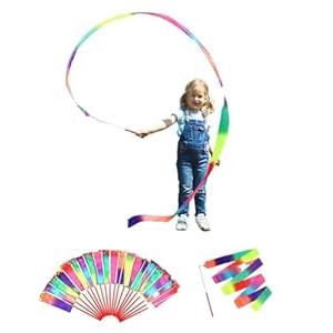 Dervea 20 Pack Ribbon Dancing Wands Party Favors for Kids, Rainbow Birthday Decorations, Princess Party Supplies, Girls Party Games, Gymnastics Goody Bag Stuffers (Rainbow)
