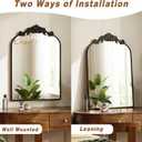 VooBang Vintage Arched Bathroom Mirror, 24x36 Inch Retro Wall Mounted Vanity Mirror with Carved Pattern Top and Metal Frame, Black Decorative Mirror for Hanging or Leaning