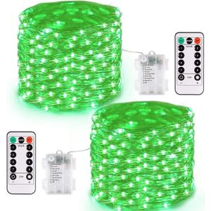 JMEXSUSS 2 Pack Green Fairy Lights Battery Operated, Total 200 LED 66ft Twinkle String Lights with Remote, 8 Modes Christmas Lights for St Patrick's Day Tree Wreath Fireplace Indoor Outdoor Decor