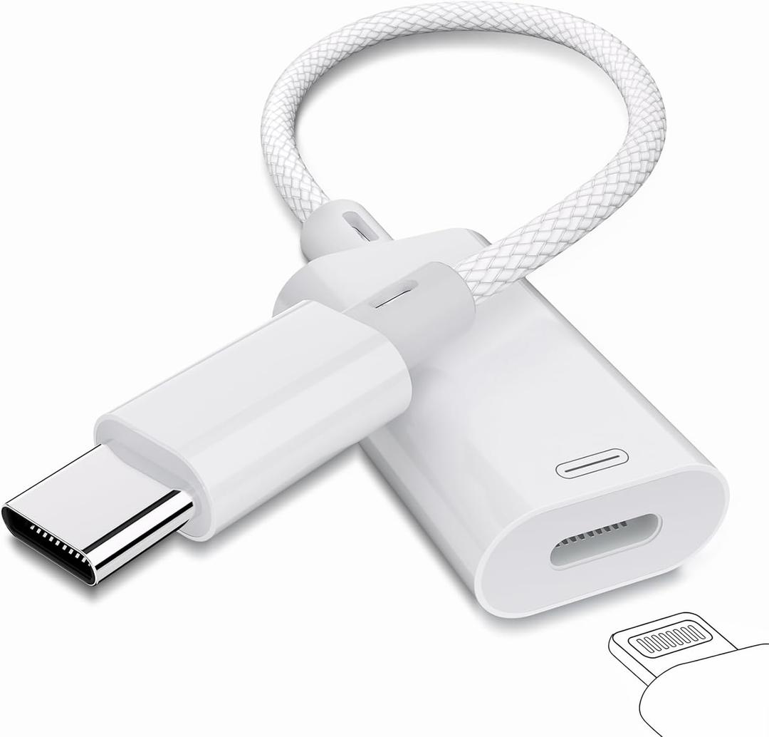 USB C to Lightning Audio Adapter, USB C Male to Female Lightning Earphone Audio Adapter with Charging and Data Transfer Compatible with iPhone 16/16 Pro/16e/15/15 Pro Max, iPad Pro/Air 6/5, MacBook (White)