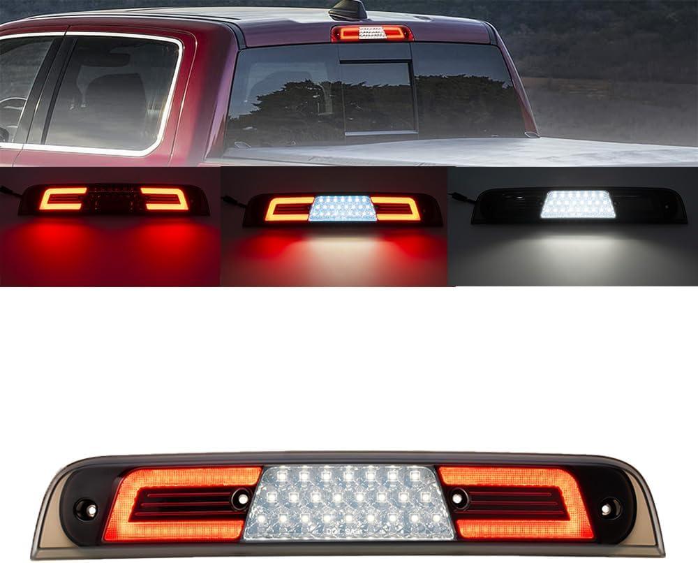NJSBYL LED 3rd Brake Light for RAM 1500 2019 2020 2021 2022 2023 2024 2025 Rebel HFE Laramie Red Lens Third High Mount Stop Brake Lamps White LED Rear Center Roof Cargo Lights with Seal Foam Gaskets