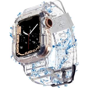 Blingbrione Compatible Apple Watch Band with Case 42mm/ 44mm, Shockproof Impact Resistant Rugged Bumper Cover with TPU Silicon Soft Transparent Wristband for iphone Watch Series 6 5 4 3 2 1 SE.iwatch Sport Strap for Women Man (Clear) 