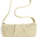 Herald Small Pleated Crescent Straw Woven Crossbody Bag for Women, Ruched Handmade Summer Beach Shoulder Purse Handbag