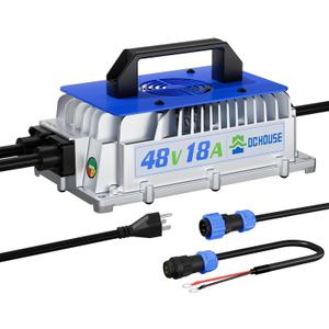 DC HOUSE 48V 18A Lithium Battery Charger, 900W Fast Charger, Charging Efficiency ≥ 93%, IP65 Waterproof Anti-Fall with Cooling Fan, Suitable for 48V Golf Cart/Forklift/Ship Lithium Battery