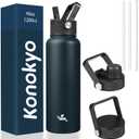 Konokyo 40oz Insulated Water Bottle Stainless Steel Sport Bottles with 3 Lids,Navy Blue