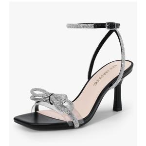 DREAM PAIRS Women's Double Bowknots Heels Open Square Toe Ankle Strap Crystal Rhinestone Dress Sandals for Party Wedding, Size 8
