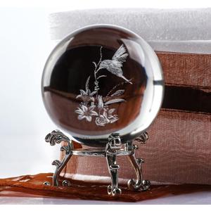 ZEERSHEE 60mm 3D Laser Hummingbird Crystal Ball Paperweight Figurines Glass Crystal Ball with Stand Gift (12)